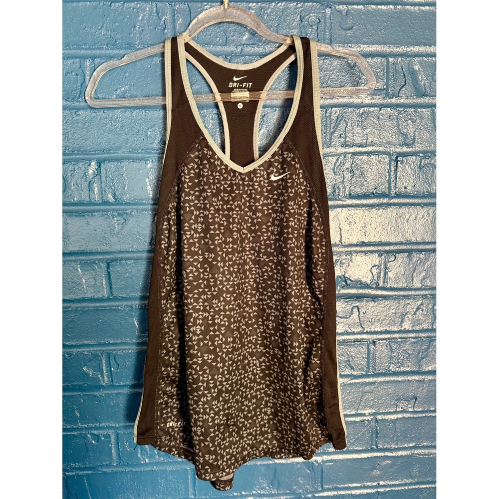 Nike Dri-FIT Womens Racerback Tank Top Brown Geometric  Print Small‎